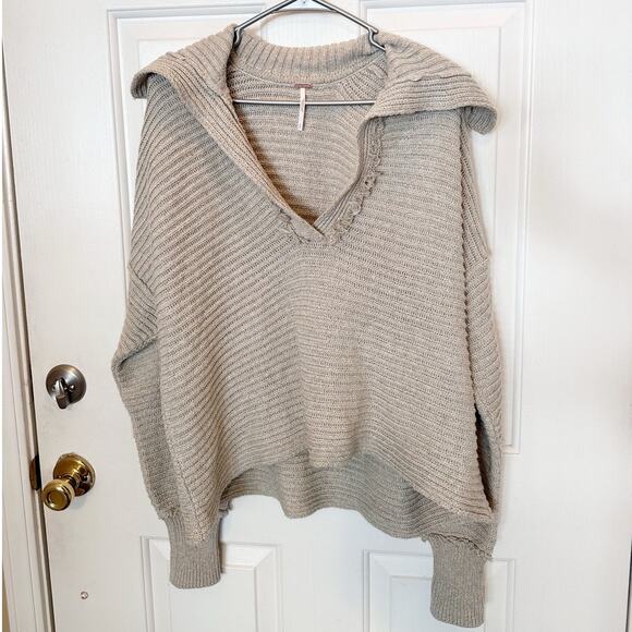 Free People Marlie Oversized Pullover Sweater Rib Knit Beige Women's Size Small - Picture 3 of 6